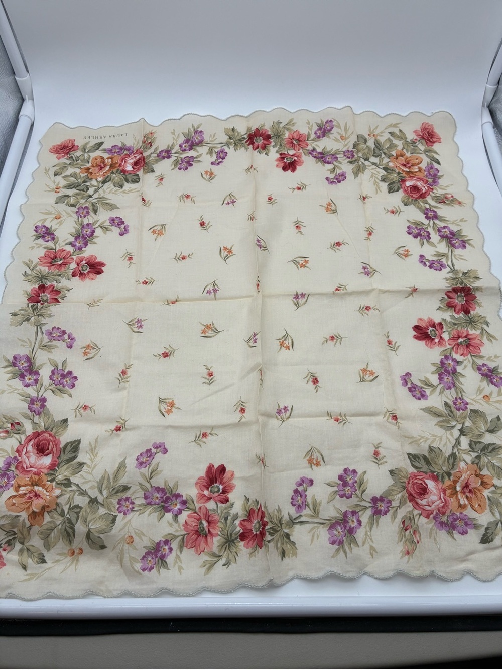 Laura Ashley Floral Scalloped Edge Handkerchief - Picture 3 of 3